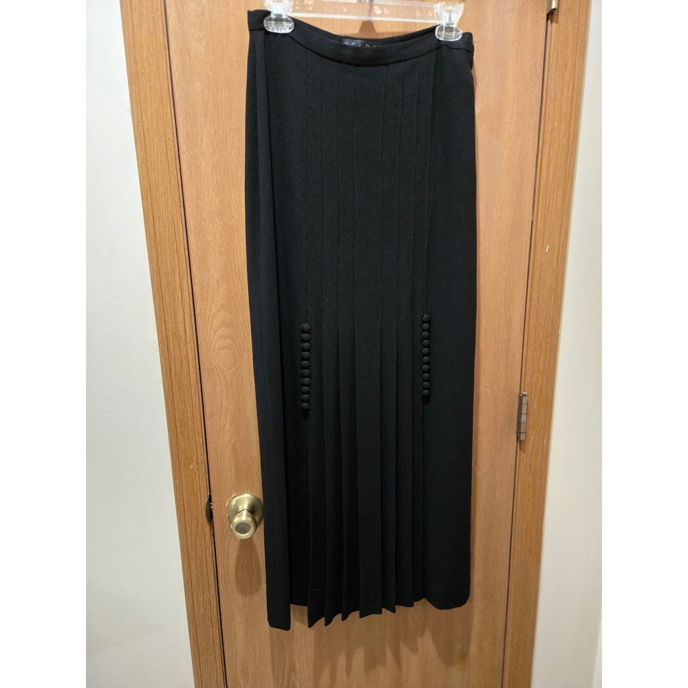 Zelda Maxi Skirt Women 10 Black Excellent 90s Vintage Pleated Button Detail USA